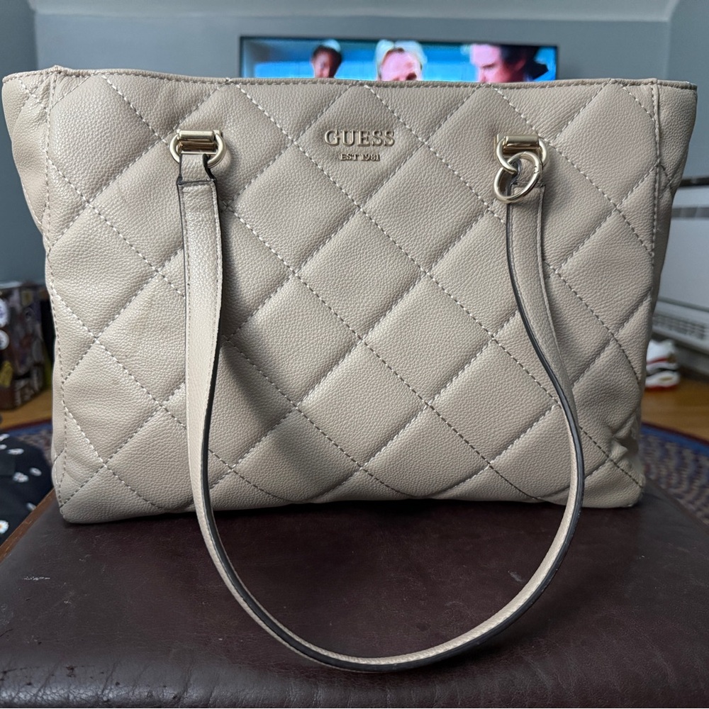 GUESS Taupe Quilted Tote Bag